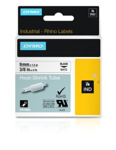 DYMO Etichette per tubi IND termorestringenti - 9mm x 1,5m - Nero su bianco