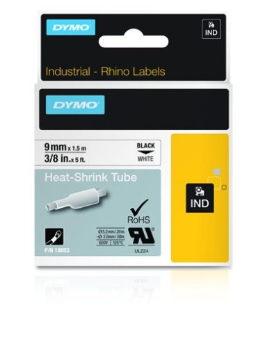 DYMO Etichette per tubi IND termorestringenti - 9mm x 1,5m - Nero su bianco