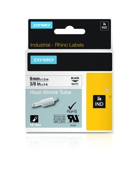 DYMO Etichette per tubi IND termorestringenti - 9mm x 1,5m - Nero su bianco