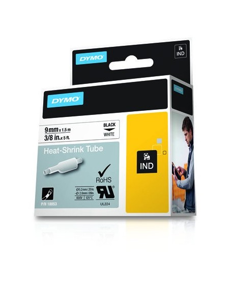 DYMO Etichette per tubi IND termorestringenti - 9mm x 1,5m - Nero su bianco