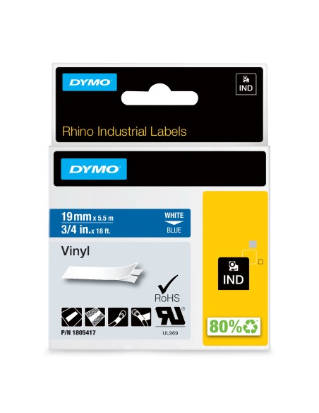 DYMO Rhino Etichette in vinile industriale | 19 mm x 5,5 m | Stampa bianca su blu | Autoadesive | per LabelManager e Rhino
