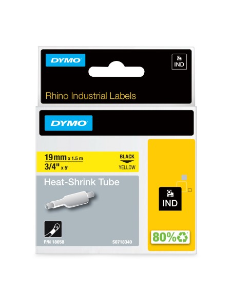 DYMO Rhino Industrial Tubi per etichette termorestringenti per cavi | 19 mm x 1,5 m | Stampa nera su giallo | per stampanti di