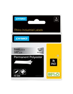 DYMO Rhino etichette industriali in poliestere permanente | 9 mm x 5,5 m | nero su metallizzato