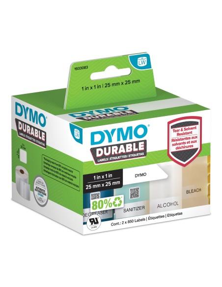 DYMO LabelWriter Etichette resistenti originali | 25mm x 25mm | Poliestere bianco | 2 rotoli da 850 (1.700 etichette