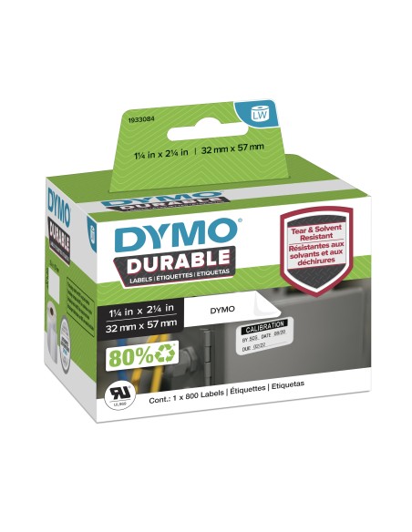DYMO LabelWriter Etichette durevoli originali | 57mm x 32mm | Poliestere bianco | 800 etichette autoadesive | Alte prestazioni