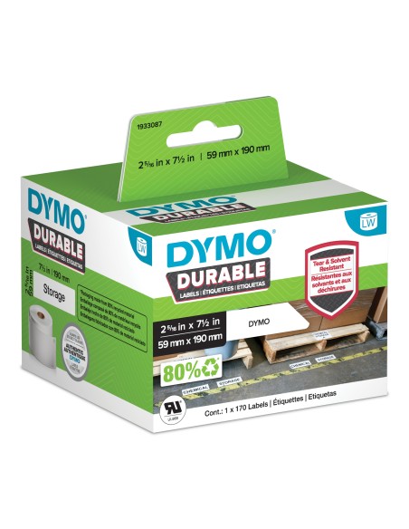 DYMO Etichette originali LabelWriter resistenti | 59 mm x 190 mm | Poliestere bianco | 170 etichette autoadesive grandi | Alte
