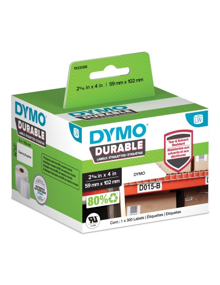 DYMO LabelWriter Etichette resistenti originali | 59mm x 102mm | Poliestere bianco | 300 etichette autoadesive | Alte
