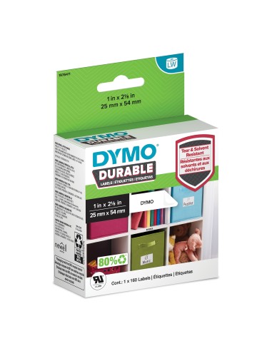 DYMO LabelWriter Etichette durevoli originali | 25mm x 54mm | Poliestere bianco | 160 etichette autoadesive | Alte prestazioni