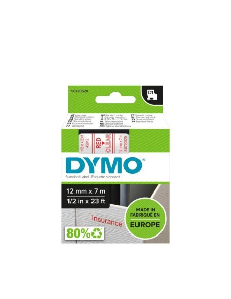DYMO D1 - Standard Etichette - Rosso su trasparente - 12mm x 7m