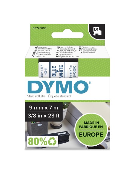 DYMO D1 etichette originali | Rotolo da 9 mm x 7 m | stampa blu su bianco | etichette autoadesive per etichettatrice