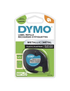 DYMO LetraTag etichette originali Metallic autoadesiva | rotolo da 12 mm x 4 m | stampa nera su argento metallico | LT 2