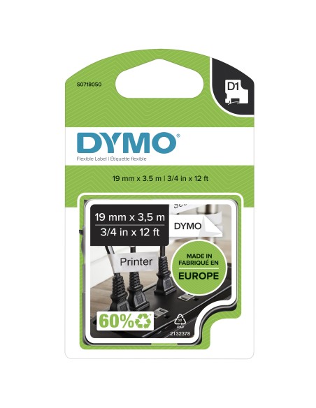DYMO D1 Etichette Flessibile in Nylon | Rotolo da 12 mm x 3.5 m | stampa nera su bianco | etichette autoadesive per