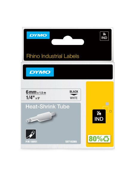 DYMO Rhino etichette industriali tubolari termoretraibili | 6 mm x 1,5 m | nero su bianco