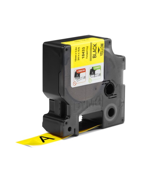 DYMO Rhino etichette industriali in vinile autoadesive | rotolo da 19 mm x 5,5 m | stampa nera su giallo