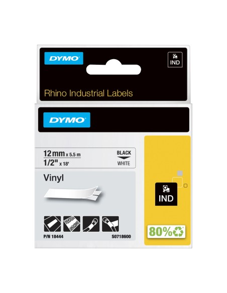 DYMO Rhino etichette industriali in vinile autoadesive | rotolo da 12 mm x 5,5 m | stampa nera su bianco