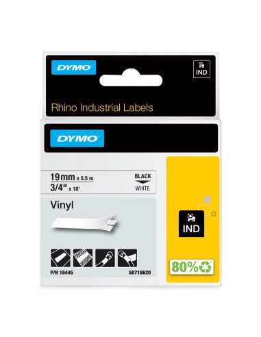 DYMO Rhino etichette industriali in vinile autoadesive | rotolo da 19 mm x 5,5 m | stampa nera su bianco