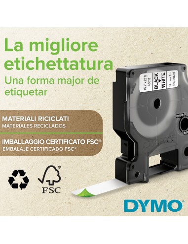 DYMO D1 etichette originali | stampa nera su trasparente | 12 mm x 7 m | etichette autoadesive per etichettatrice LabelManager
