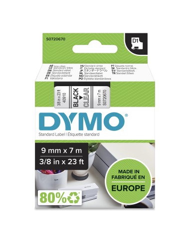 DYMO D1 etichette originali | stampa nera su trasparente | 9 mm x 7 m | autoadesive | per etichettatrice di etichette