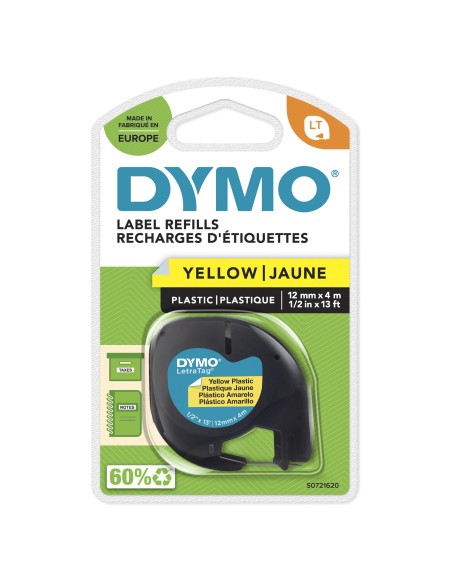 DYMO LetraTag etichette originali in plastica | rotolo da 12 mm x 4 m | stampa nera su giallo | LT etichette autoadesive per