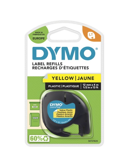 DYMO LetraTag etichette originali in plastica | rotolo da 12 mm x 4 m | stampa nera su giallo | LT etichette autoadesive per