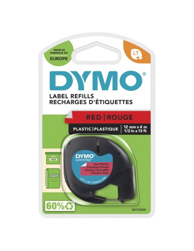 DYMO LetraTag etichette originali in plastica | rotolo da 12 mm x 4 m | stampa nera su rosso | LT etichette autoadesive per