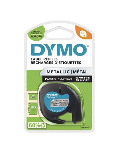 DYMO LetraTag etichette originali Metallic autoadesiva | rotolo da 12 mm x 4 m | stampa nera su argento metallico | LT