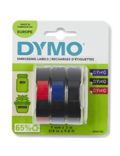 DYMO 3D Nastro Etichette a Rilievo Autoadesive | Rotoli da 9 mm x 3 m | stampa bianca su nerorosso e blu |Per Omega e Junior 2