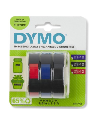 DYMO 3D Nastro Etichette a Rilievo Autoadesive | Rotoli da 9 mm x 3 m | stampa bianca su nerorosso e blu |Per Omega e Junior