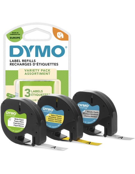 DYMO LetraTag etichette originali confezione valore con etichette in cartaplastica e metallico | 12 mm x 4 m | LT etichette