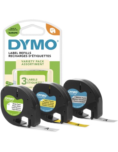 DYMO LetraTag etichette originali confezione valore con etichette in cartaplastica e metallico | 12 mm x 4 m | LT etichette