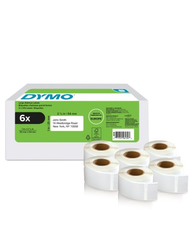 DYMO LW etichette di ritorno originali | 25 mm x 54 mm | 6 rotoli da 500 etichette facili da staccare (3.000 pezzi) |