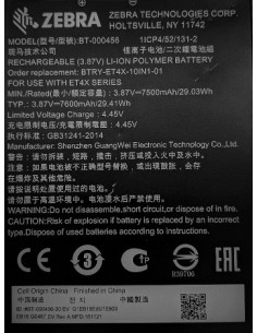 Zebra BTRY-ET4X-10IN1-01 ricambio e accessorio per tablet Batteria