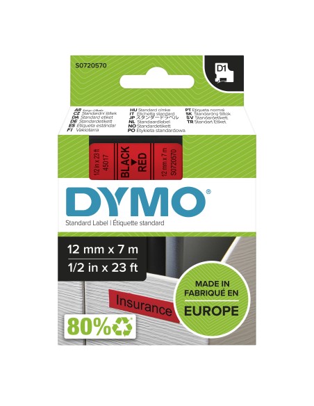 DYMO D1 etichette originali | 12 mm x 7 mm | stampa nera su rosso | etichette autoadesive per etichettatrice LabelManager | 1