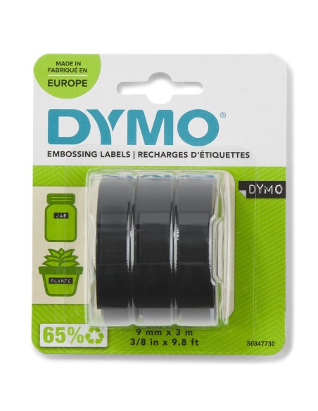 DYMO 3D Nastro Etichette a Rilievo Autoadesive | Rotoli da 9 mm x 3 m | stampa bianca su nero |Per Omega e Junior