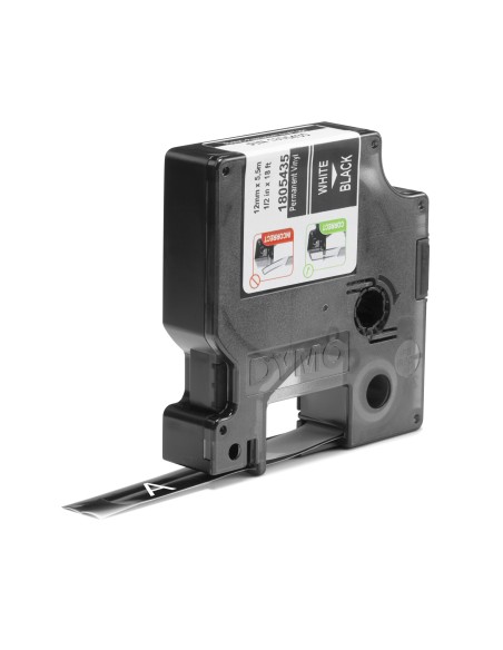 DYMO Rhino Etichette in vinile industriale | 12 mm x 5,5 m | Stampa bianca su nero | Autoadesive | per LabelManager e Rhino