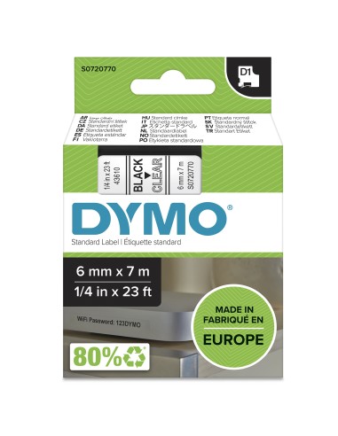 DYMO D1 etichette originali | stampa nera su trasparente | 6 mm x 7 m | autoadesive | per etichettatrice di etichette