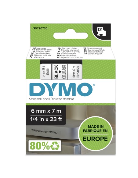 DYMO D1 etichette originali | stampa nera su trasparente | 6 mm x 7 m | autoadesive | per etichettatrice di etichette