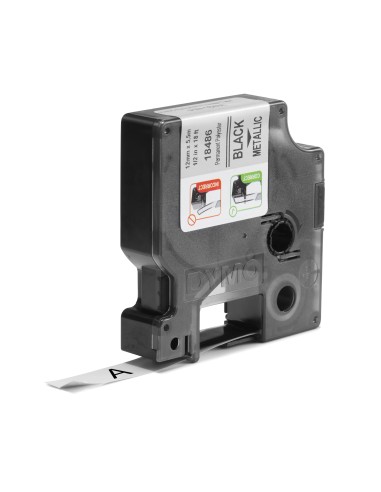 DYMO Rhino etichette industriali in poliestere permanente | 12 mm x 5,5 m | nero su metallizzato