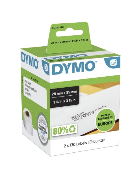 DYMO LW etichette per indirizzi | 28 mm x 89 mm | 2 rotoli da 130 etichette facili da staccare (260 pezzi) | autoadesive | per
