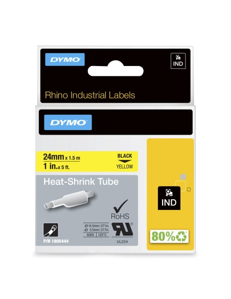 DYMO Rhino etichette industriali tubolari termoretraibili | 24 mm x 1,5 m | nero su giallo