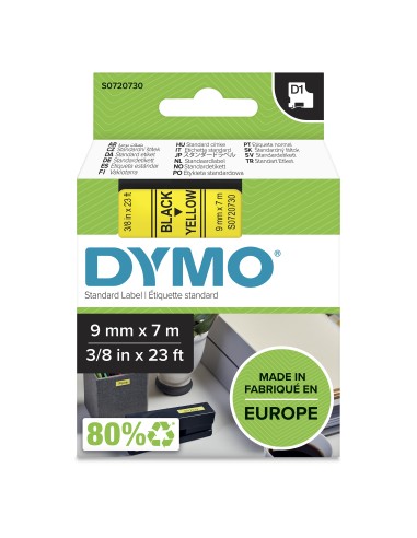 DYMO D1 etichette originali | Rotolo da 9 mm x 7 m | stampa nera su giallo | etichette autoadesive per etichettatrice