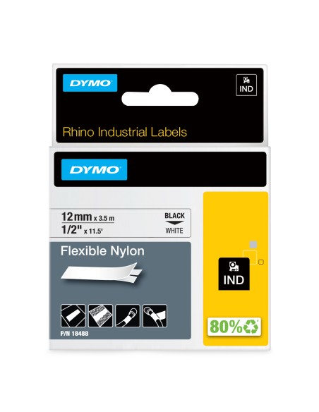 DYMO Rhino etichette industriali flessibili in nylon autoadesive | rotolo da 12 mm x 3,5 m | stampa nera su bianco
