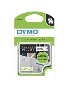 DYMO D1 Etichette Permanenti in Poliestere | Rotolo da 12 mm x 5.5 m | stampa nera su bianco | etichette autoadesive per