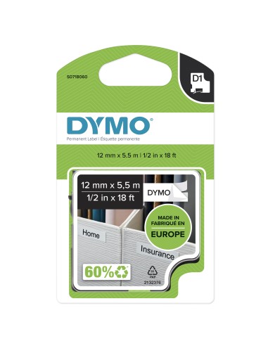 DYMO D1 Etichette Permanenti in Poliestere | Rotolo da 12 mm x 5.5 m | stampa nera su bianco | etichette autoadesive per