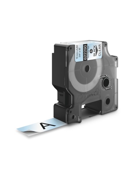 DYMO Rhino Etichette in poliestere permanenti industriali | 19 mm x 5,5 m | Stampa nera su trasparente | Autoadesive | per