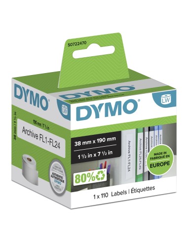 DYMO LW etichette piccole per raccoglitori | 38 x 190 mm | rotolo da 110 | stampa nera su bianco | autoadesive | per
