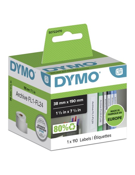 DYMO LW etichette piccole per raccoglitori | 38 x 190 mm | rotolo da 110 | stampa nera su bianco | autoadesive | per