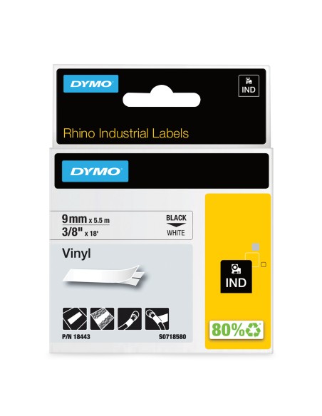 DYMO Rhino etichette industriali in vinile autoadesive | rotolo da 9 mm x 5,5 m | stampa nera su bianco