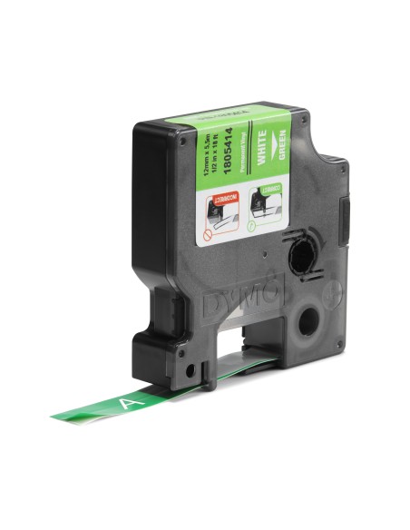 DYMO Rhino Etichette in vinile industriale | 12 mm x 5,5 m | Stampa bianca su verde | Autoadesive | per stampanti di etichette