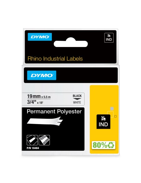 DYMO Rhino etichette industriali in poliestere permanenti autoadesive | rotolo da 19 mm x 5,5 m | stampa nera su bianco